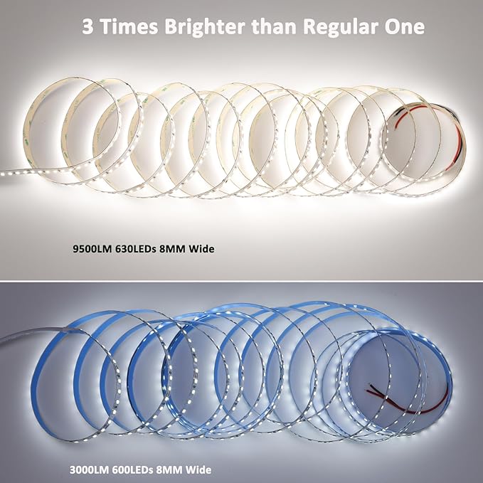 JOYLIT 24V LED Strip Lights 16.4ft 5000K Daylight White 126LEDs/M, UL Listed 680LM/FT Bright Dimmable LED Tape CRI 92+, Self-Adhesive 2835 SMD 90W 11150 Lumen Indoor Light Strip for Commercial, Home