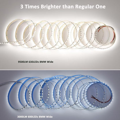 JOYLIT 24V LED Strip Lights 16.4ft 5000K Daylight White 126LEDs/M, UL Listed 680LM/FT Bright Dimmable LED Tape CRI 92+, Self-Adhesive 2835 SMD 90W 11150 Lumen Indoor Light Strip for Commercial, Home