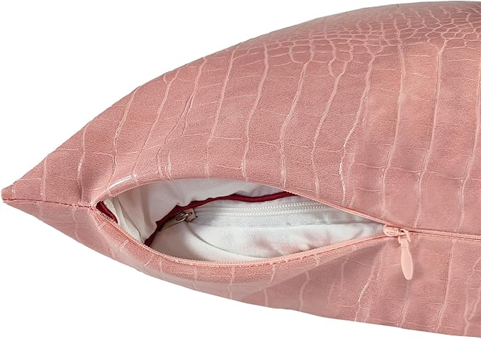 Faux Leather Throw Pillow Covers 16X16 Inch Pink Outdoor Modern Farmhouse Solid Decorative Pillow Covers for Room Couch Living Bedroom Bed Sofa