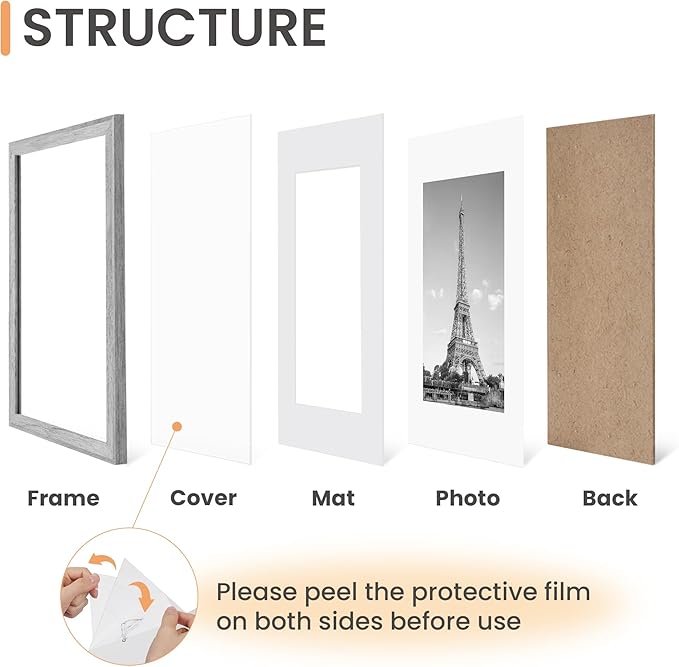 upsimples 11x14 Picture Frame Set of 5, Display Pictures 8x10 with Mat or 11x14 Without Mat, Wall Gallery Photo Frames, Gray