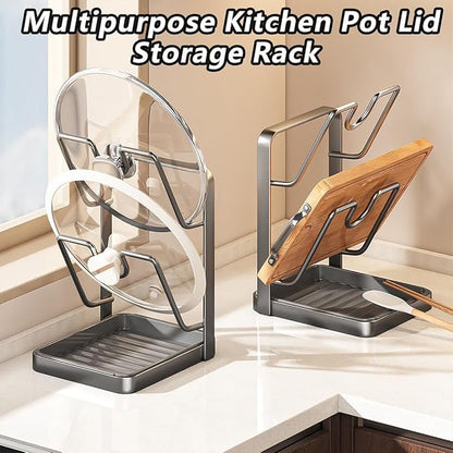 Kitchen Pot Lid Storage Rack, Pot Lid Rack, Multi-functional Kitchen Storage Racks, Space-Saving Kitchens Pots Cover Organizer Stand for Countertop (White)