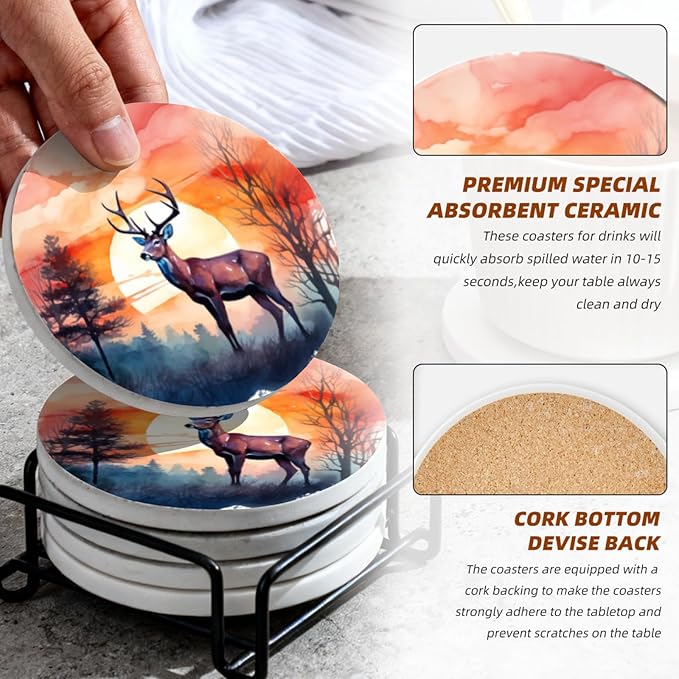 Coasters Set of 6 Ceramic Drink Coaster with Cork Base Modern Style Coasters for Mugs and Cups Office Kitchen 4 in