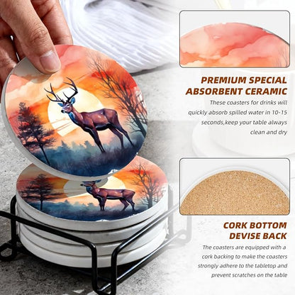 Coasters Set of 6 Ceramic Drink Coaster with Cork Base Modern Style Coasters for Mugs and Cups Office Kitchen 4 in