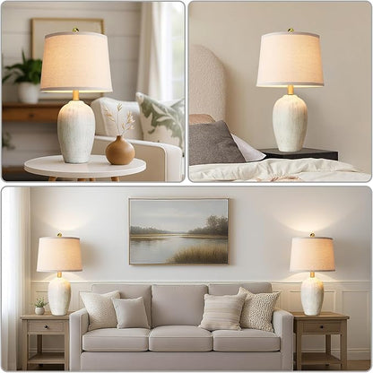 21'' Set of 2 Rustic Ceramic Table Lamps for Living Room Bedroom, Farmhouse Vintage Nightstand Lamps for Office Entryway End Table, 2 Bulbs Included