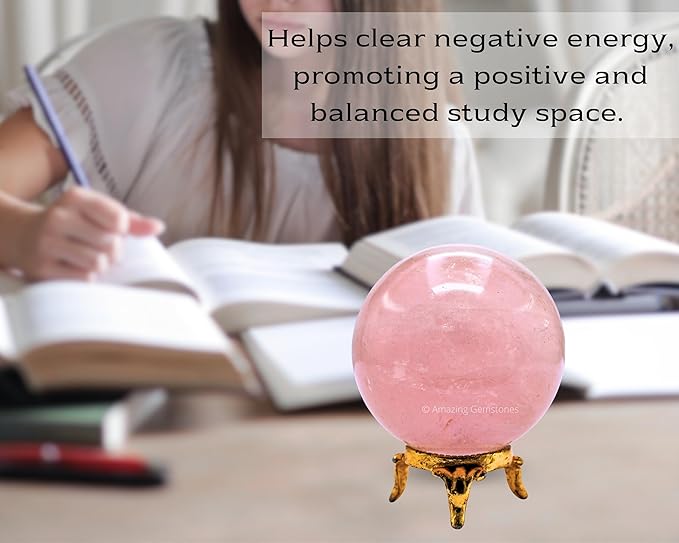 Amazing Gemstone Rose Quartz Crystal Ball with Stand - 2.5 Inches Large Crystal Sphere Meditation Balls for Witchcraft and Decorative Balls