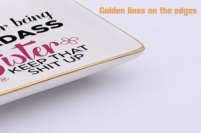 Funny Gifts for Sister, Sister in Law - Sister Gifts from Sister, Brother - Thank You, Christmas, Birthday Gifts for Sister-Thanks For Being A Badass Sister – Jewelry Holder Ring Dish Trinket Box Tray