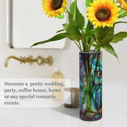 Abstract Blue Owl Flower Vase Non Breakable Clear Plastic Vases Desk Decorative Home Wedding Decor for Bedroom Living Room