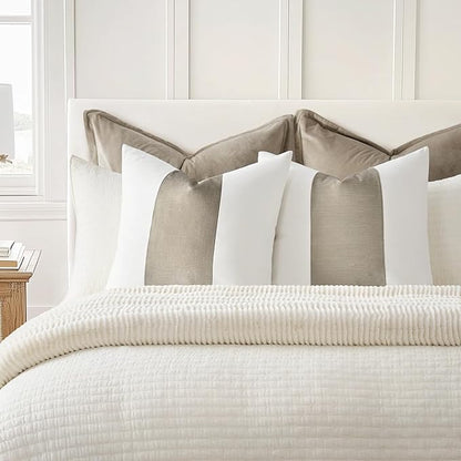 EVERGRACE x Kinsey Walsh Signature Velvet Panel Cotton Pillow Covers Set of 2, Decorative Pillow Covers 20"x20" for Couch, Square Cushion Cases for Sofa Bedroom Living Room, Sand Dune