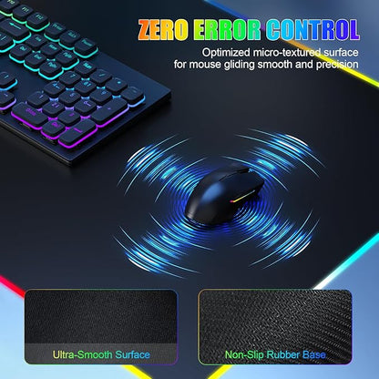 Mouse Pad with Phone Holder, Wireless Charging Desk Mat, RGB Gaming Mousepad Home Office Large Desk Pad with Ultra-Smooth Surface, Non-Slip Base, Waterproof Keyboard Pad, Classic Black Desk Mat