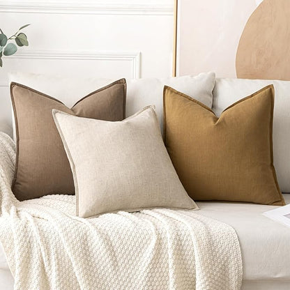 MIULEE Decorative Linen Pillow Covers 28x28 Inch Khaki Boho Farmhouse Neutral Winter Couch Throw Pillows for Bed Pack of 2 Accent Modern Pillowcase Sofa Livingroom Home Decor