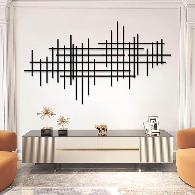 Geometric Line Metal Wall Art, Minimalist Geometric Metal Wall Art, Line Wall Decor, Modern Luxury Wall Decor, Abstract Wall Decorations, Minimalist Bedroom Wall Hanging (Gold, 53"x30"/135x76cm)