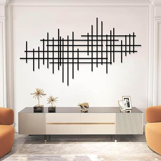 Geometric Line Metal Wall Art, Minimalist Geometric Metal Wall Art, Line Wall Decor, Modern Luxury Wall Decor, Abstract Wall Decorations, Minimalist Bedroom Wall Hanging (Black, 53"x30"/135x76cm)