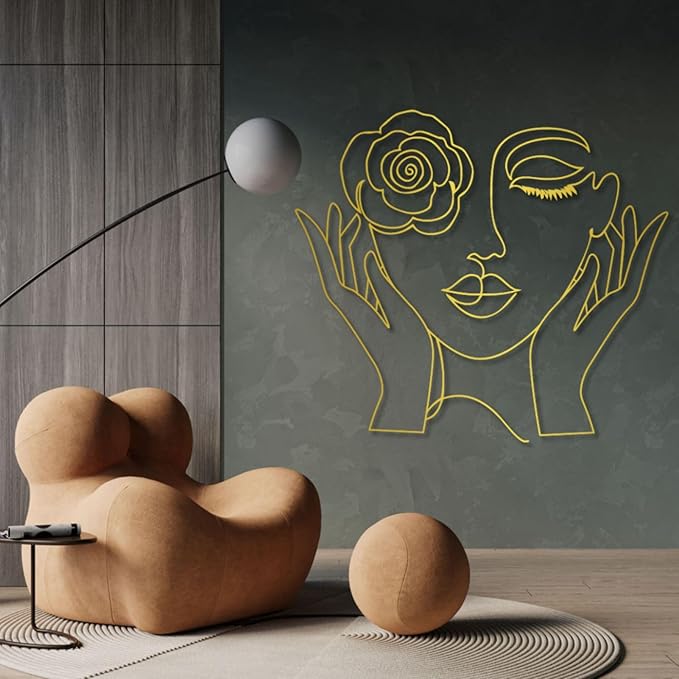 Trpiox Minimalist Woman Face Metal Wall Art, Abstract Metal Wall Art, Line Art Wall Decor for Living Room, Bedroom, Bathroom (Silver,24" W x 21" H / 60 x 53 cm)