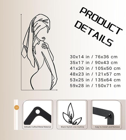 Aportif Metal Minimalist Wall Art Women, Female Body Decor, Women Bathroom Decor, Modern Home Decorations, Abstract Iron, Metal Line Artwork, Funny Bathroom Wall Art (White, 59x28 in / 150x71 cm)