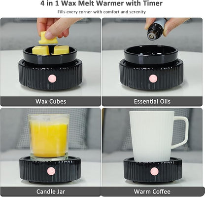 Wax Melt Warmer with 4 Timer & PTC Heating- Ceramic Fragrance 3-in-1 Oil Burner Electric Candle Wax Melter for Home Office Bedroom Fragrance, Home Décor and Gift Choice