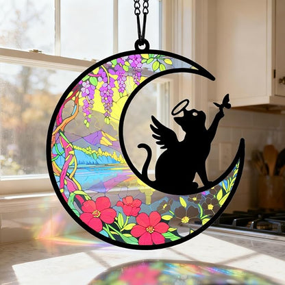 Cat Memorial Suncatcher for Window Ornament, Pet Sympathy Gift to Memorialize The Loss, Angel Cat Sun Catchers with Personalized Decorations