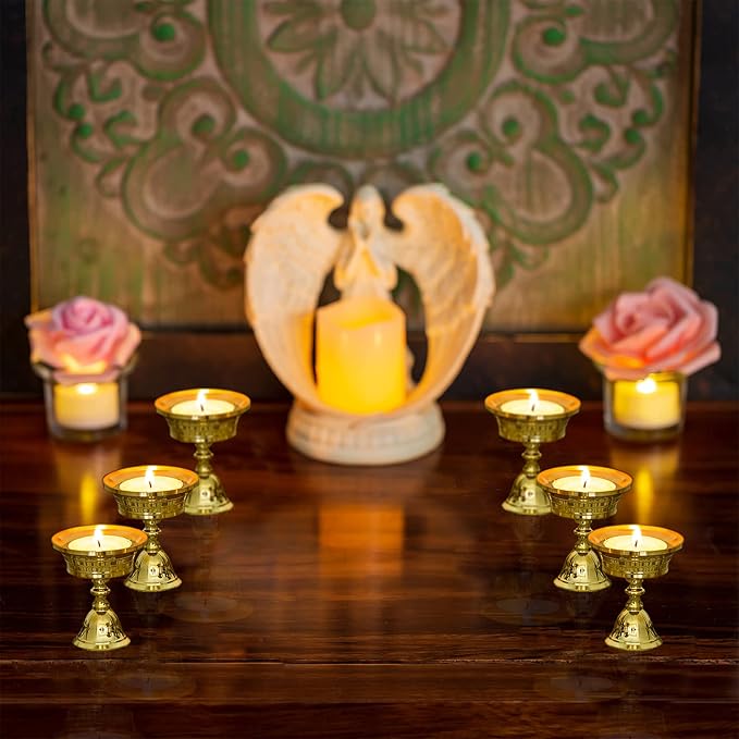 Sziqiqi Ghee Lamp Butter Lamp Holder Brass Diyas Diwali Candle Holder Tibetan Brass Oil Lamp Buddhist Altar Offering Supplies Pack of 12