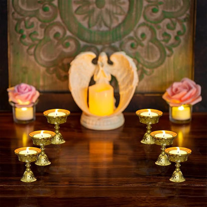 Sziqiqi Ghee Lamp Butter Lamp Holder Brass Diyas Diwali Candle Holder Tibetan Brass Oil Lamp Buddhist Altar Offering Supplies Pack of 12