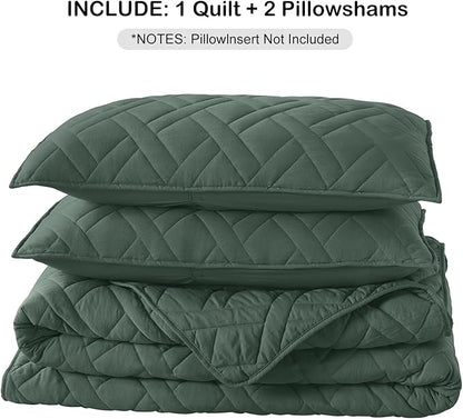 HORIMOTE HOME Quilt Set Queen Size Dark Green, Classic Geometric Diamond Stitched Pattern, Ultra Soft Microfiber Lightweight Bedding Bedspread Coverlet for All Season with 1 Quilt 2 Pillow Shams