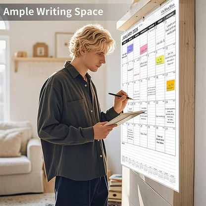 OuMuaMua Extra Large Wall Calendar 2026, 30" X 20" Vertical Jumbo Wall Calendar 2026-2027,18-Month Hanging Planner Wall From 2026 Jan - 2027 Jun with Spiral Bound For School Home Office Organizing