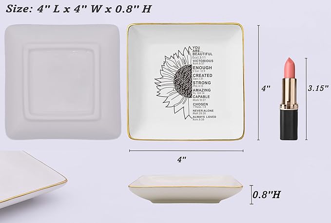 Mother's Day,Birthday,Graduation,New Year Christmas Gift for Woman,Christian Scripture Religious Bible Verse Gifts,Affirmations Inspirational Reminder Present,Jewelry Tray Trinket Holder Ring Dish