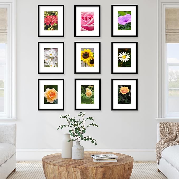 8x10 Picture Frame with 5x7 Mat Set of 2, Display Photo 5x7 with Mat or 8x10 without Mat, 8 by 10 Wall Poster Photo Frame with Shatter Resistant Plexiglass for Wall or Tabletop, 2 Pack, Black