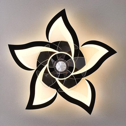 HuixuTe 24" Geometric Ceiling Fan with Lights Remote Control, 6 Speeds 3 Colors Black Low Profile Ceiling Fan with Light for Kitchen Bedroom Living Room