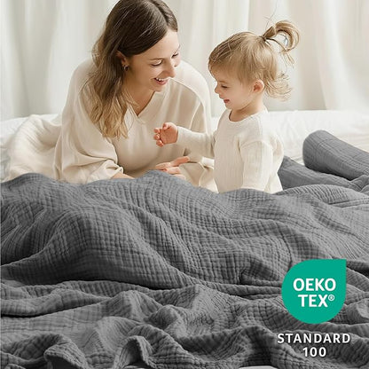 100% Cotton Muslin Blanket King 108" x 90", Breathable and Lightweight Cotton Throw Blankets for Bed, Soft Cooling Summer Gauze Blanket for Adults All Season, Charcoal Grey