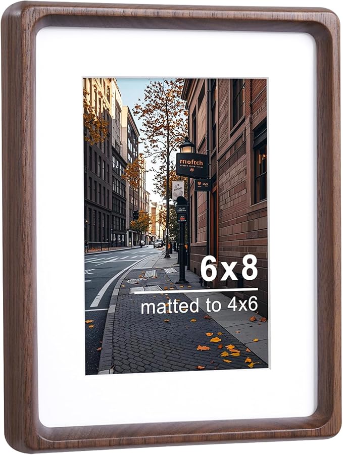 TEYCLZORE 6x8 Natural Walnut Picture Frame, Handmade Photo Frame, Display 4x6 Picture with Mat or 6x8 Without Mat, Tabletop Display and Wall Hanging