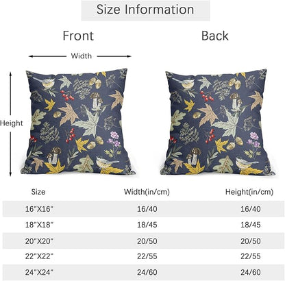 Bird Fall Pillow Covers 18x18 Set of 2 Navy Autumn Leaf Animal Print Pillow Cases Mushroom Acorns Pattern Outdoor Decorative Holiday Cushion Cover Rustic Decoration Farmhouse Home Sofa Couch Bed Decor