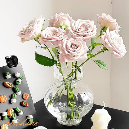 Large Glass Vases for Centerpieces Wide Big Ribbed Vase Hyacinth Bulb Avocado Clear Vases for Table Decorations Modern Thickness for Wedding Home Living Room Decor 7.63'' Width x 8.66''Height