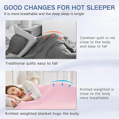 Guohaoi Knitted Weighted Blanket Kids (Pink 50"x60" 7lbs) No Beads Cooling Heavy Blanket, Home Decor Breathable Chunky Knit Throw Blanket for All-Season Use