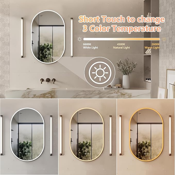Niccy Oval LED Bathroom Vanity Mirror, 32"x20" Front lit Mirror with Light, Smart Anti-Fog Waterproof Mirror with Memory Function Dimmable Lighted Mirror
