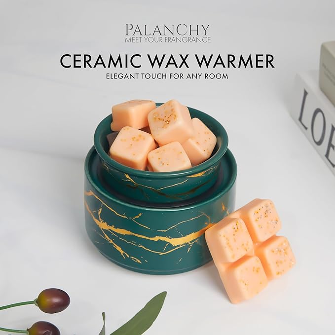 PALANCHY Wax Melt Warmer Ceramic 2-in-1 Oil Burner Electric Candle Wax Warmer Burner Melter Fragrance Warmer for Scented Waxs Home Office Bedroom Aromatherapy Gift& Decor (Green Gold)