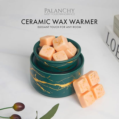 PALANCHY Wax Melt Warmer Ceramic 2-in-1 Oil Burner Electric Candle Wax Warmer Burner Melter Fragrance Warmer for Scented Waxs Home Office Bedroom Aromatherapy Gift& Decor (Green Gold)