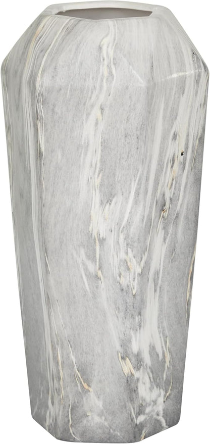 Deco 79 Ceramic Decorative Vase Faux Marble Centerpiece Vase, Flower Vase for Home Decoration 7" x 7" x 14", Black
