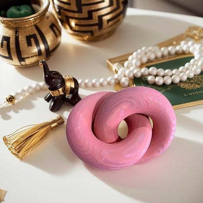 Wood Knot Décor--2 Link Wooden Chain Link Home Decor,Coffee Table Decor Book Shelf Decor Accents Art Decor Living Room Decor Items (Pink)