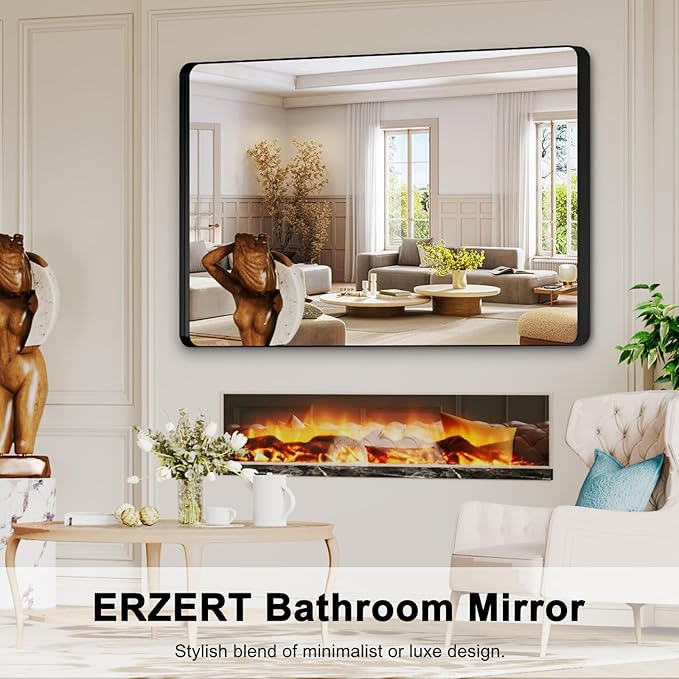 Bathroom Mirrors for Over Sink,60x36Inch Vanity Mirrors for Wall,Black Metal Frame Rectangle Mirrors for Bathroom Farmhouse,Restroom,Hangs Horizontally or Vertically