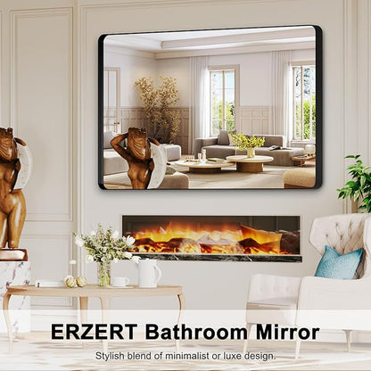 Bathroom Mirrors for Over Sink,60x36Inch Vanity Mirrors for Wall,Black Metal Frame Rectangle Mirrors for Bathroom Farmhouse,Restroom,Hangs Horizontally or Vertically