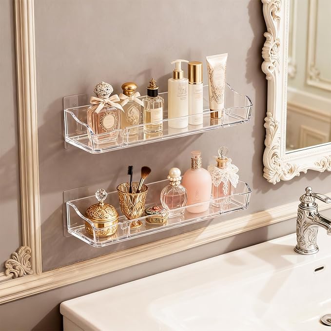 Clear Floating Shelves, Acrylic Shelves for Wall Upsimples Floating Shelves in Living Room, Bedroom, Kitchen Storage and Bathroom Wall Organizer
