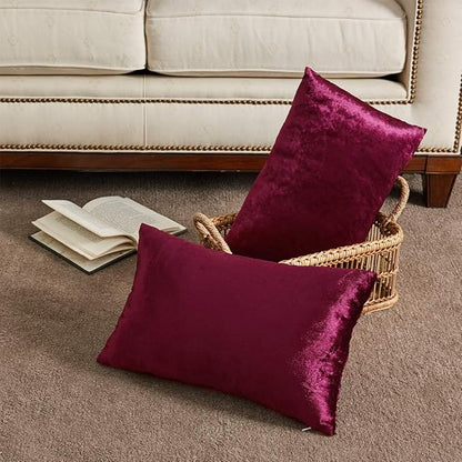 GIGIZAZA Burgundy Velvet Pillow Covers: Pack of 2 Lumbar Throw Pillows Soft Solid Covers - Decorative 12x20 Couch Small Cushion Covers Used for Chrismas Room Decor,Living Room,Bedroom
