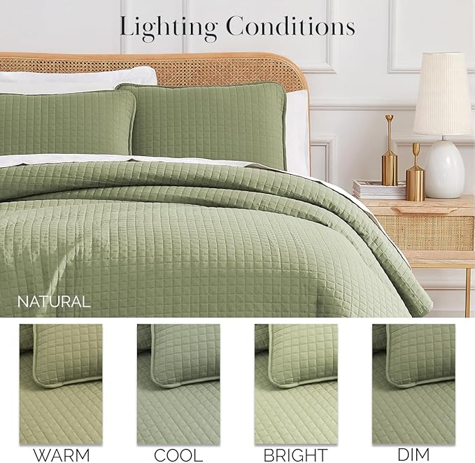 Southshore Fine Living, Inc. Oversized King Quilt Bedding Set, Pet Hair Resistant Bedding, Microfiber Lightweight Bedspread, California King Coverlet Set w/2 Pillow Shams, Sage Green Quilt