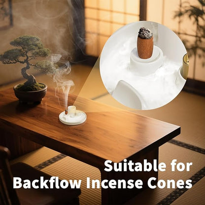 Luvan Palo Santo Holder, 5 in 1 Incense Holder for Burning Sage, Candle, Incense Sticks and Backflow Incense Cones - 6.06" Ceramic Ash Catcher Tray for Meditation Room Home Zen Decor