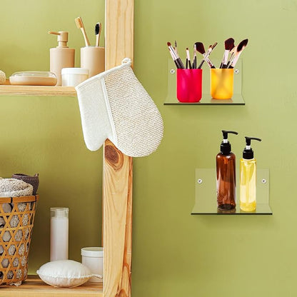 Yalikop 10 Pieces Small Floating Shelves for Wall 4'' Acrylic Mini Wall Shelf Acrylic Display Shelf Clear Hanging Shelves Room Decor for Bedroom, Bathroom, Living Room, Office