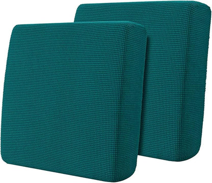 Hokway Stretch Couch Cushion Covers, 2 Piece Individual Sofa Cushion Slipcovers，Jacquard Sofa Seat Slipcover Set, Non-Slip Protector for Cushion (Teal,Small-2PC)