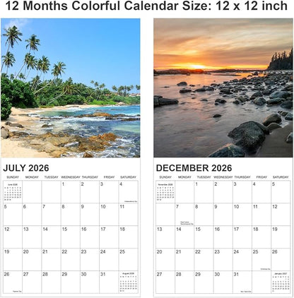 2026 Calendar for Wall, Calendar 2026 from January 2026 - December 2026, 12" x 24" Opened 12 Months Calendar, Full Page Months Thick & Sturdy Paper for Gift Perfect, Beaches