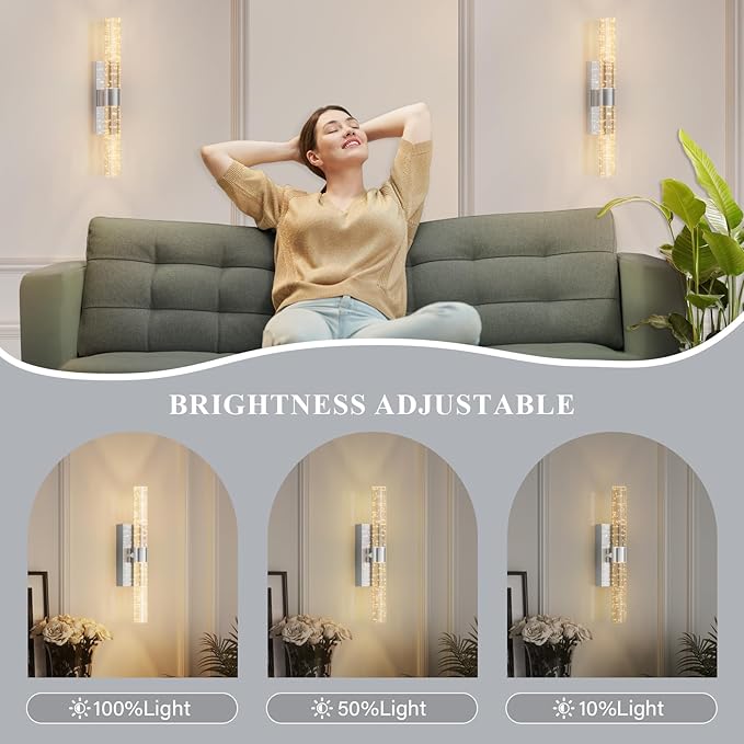 camuucci Battery Operated Sliver Wall Sconces Set of 2 Rechargeable Battery Powered Wall Light with 18000mAh Indoor Not Hardwired Dimmable Wall Lamp Fixtures for Bedroom Living Room 15.3 Inches