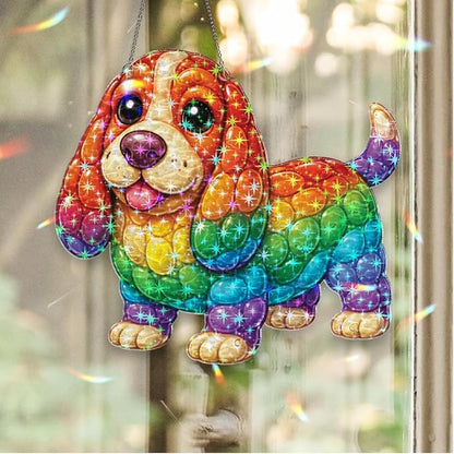 Rainbow Puppy Joy Acrylic Suncatcher, Window Hanging Sun Catcher Ornament, Crystal Prism Light Catcher Decor, Sunlight Window Decor, Aesthetic Home Decor Gift