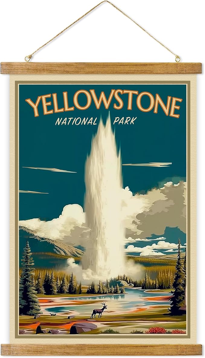 ABoby Vintage Yellowstone National Park Posters - Travel Posters Wall Art for Home, Office - Retro Style Wall Decor with Wood Frames - Ready to Hang