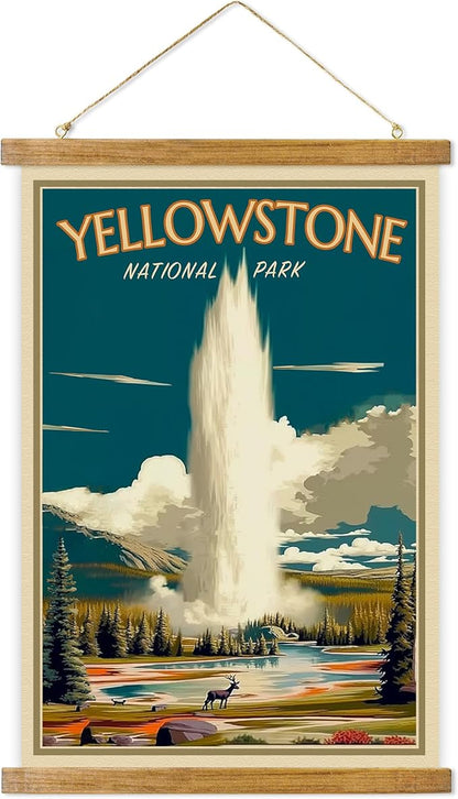 ABoby Vintage Yellowstone National Park Posters - Travel Posters Wall Art for Home, Office - Retro Style Wall Decor with Wood Frames - Ready to Hang